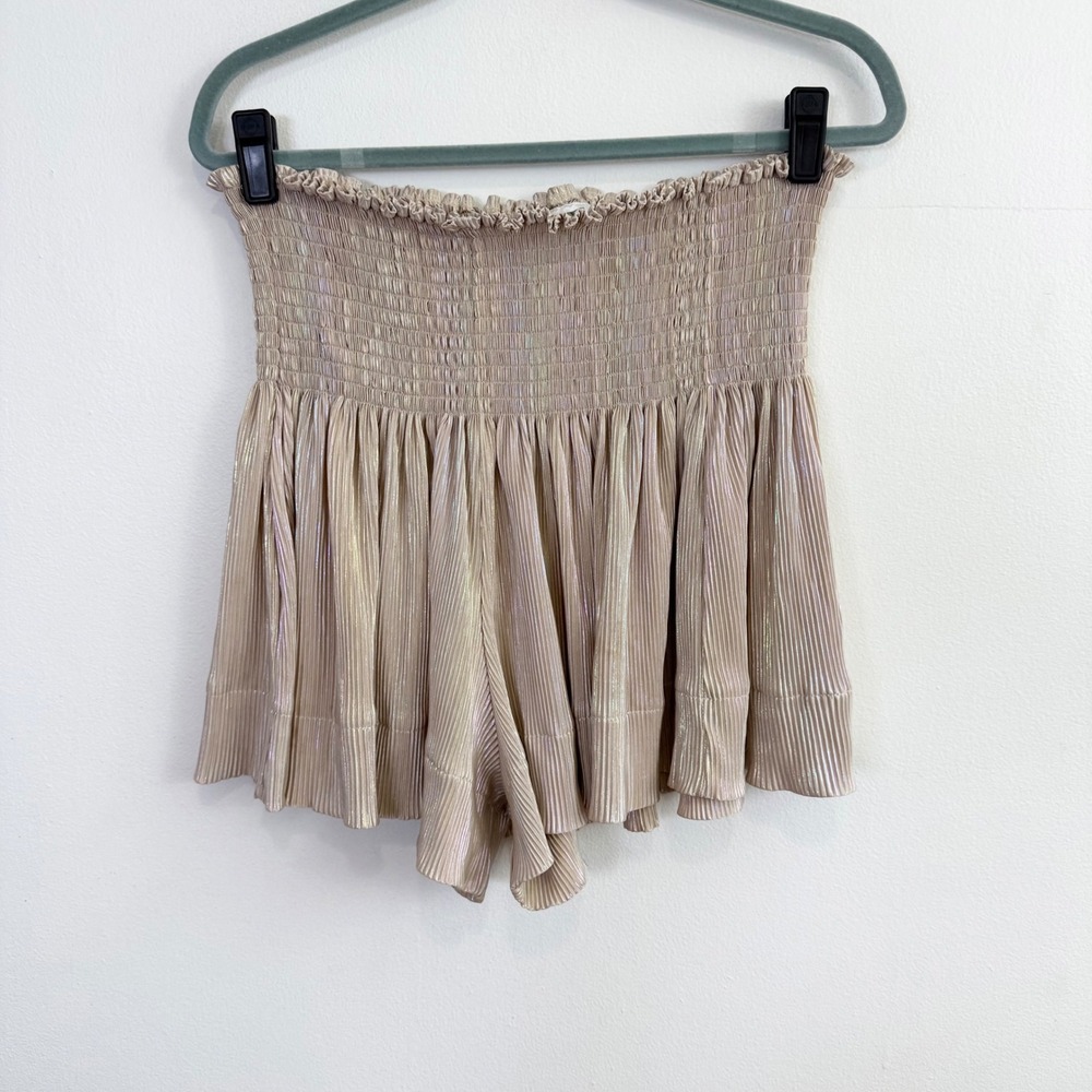 Queen of Sparkles Metallic Champagne Smocked Ruffle Shorts Size XL